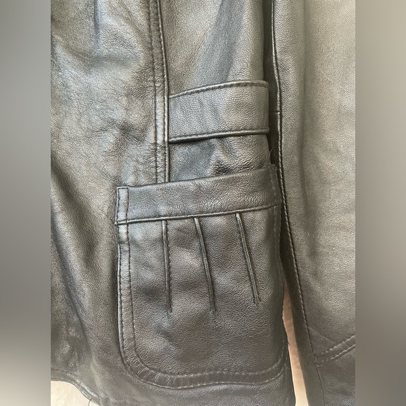 Vintage Cambridge DryGoods black, 100% leather blazer style jacket; size S - Picture 2 of 7